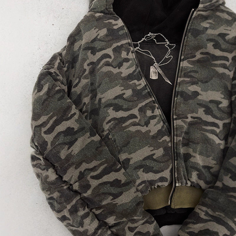 Kvinders casual camouflage bomberjakke med høj krave og lynlås Stilla