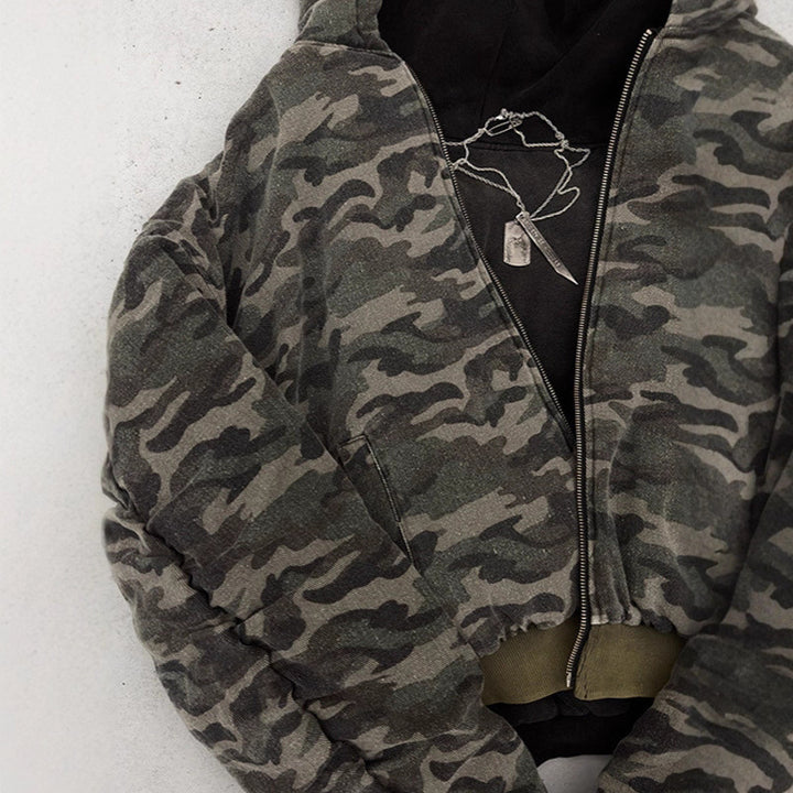 Kvinders casual camouflage bomberjakke med høj krave og lynlås Stilla