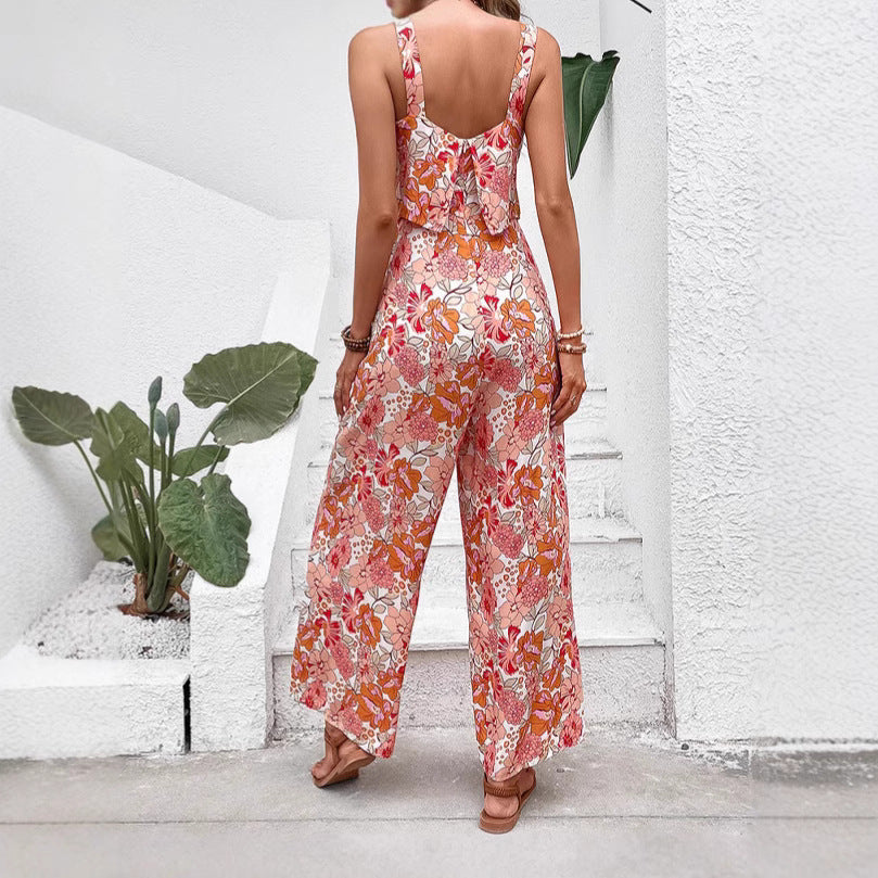 Damer Floral-langærmet-overall med flæser Stilla