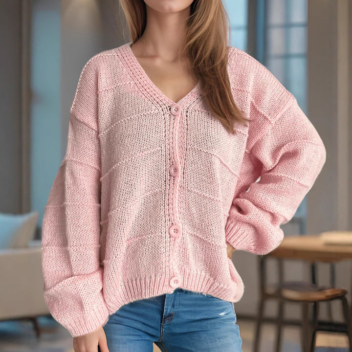 Kvinders afslappede cardigan med dyb V-hals og elegante knapdetaljer Stilla