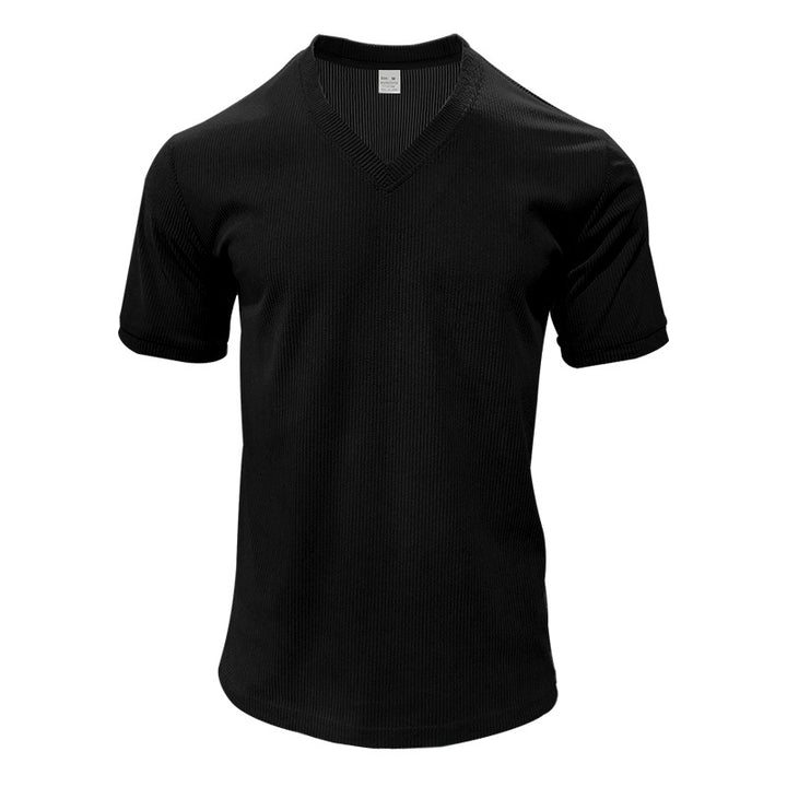 Herre nan struktureret V-hals ribjersey-shirt med kort ærme og tætsiddende pasform Skovae