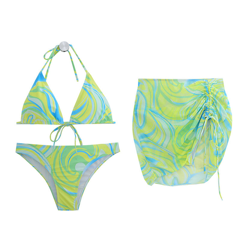 Dame triangle-bikini-sæt med justerbare stropper og elegant indpakningsskørt Stilla