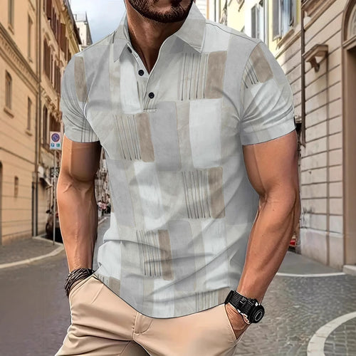 Herren kortærmet skjorte med moderne geometrisk tryk og elegant knapdetalje Stilla