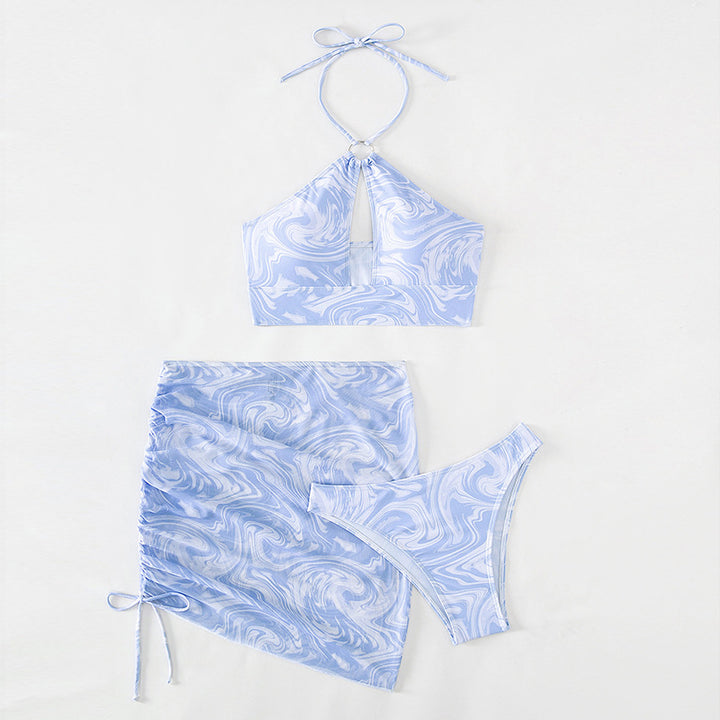 Dame Crop-Bikini-Sæt med legende marmor-design Skovae