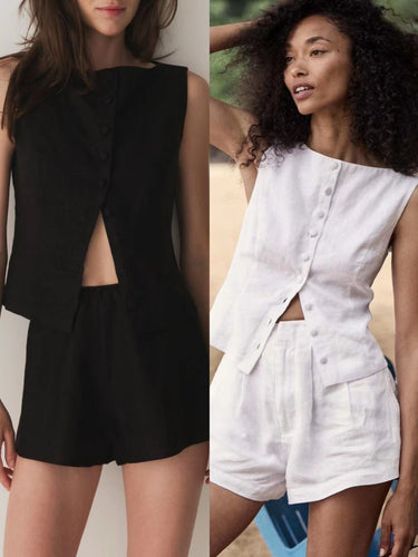 Dame Crop-Top med dekorativ knaplukning og kvalitetsbomulds kvalitet Stilla