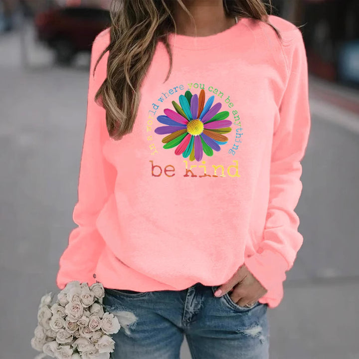 Kvinders sweatshirt med farverigt motiverende blomsterdesign og blødt indre Stilla