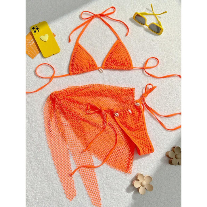 Dame net-bikini-sæt med stilfulde sløjfer og muslingedetaljer Skovae