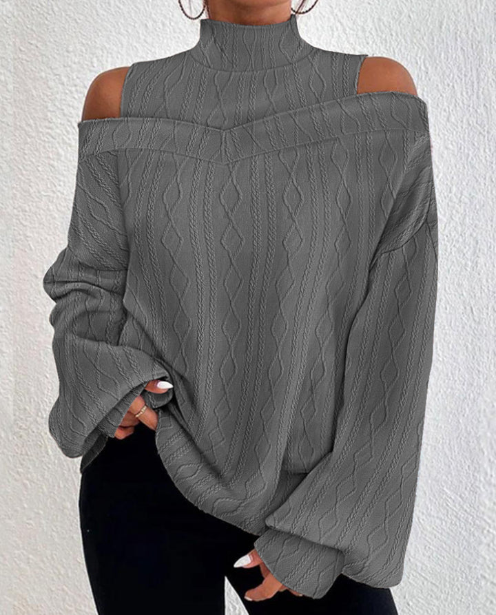 Damer nan Oversize-strikpullover med ståkrave, åbent skulderdetalje og fletmønster Skovae