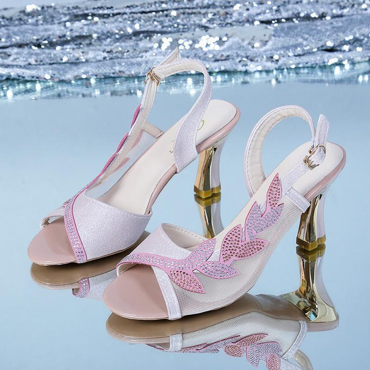 Dame elegante Slingback Sandaler med glitrende bladdesign Stilla