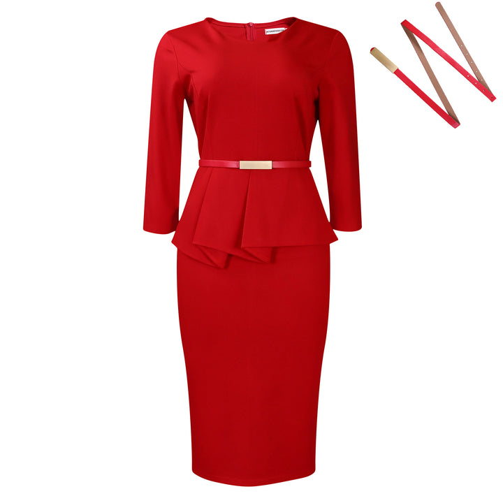 Dame elegant Peplum-kjole med figursyet skirt og aftageligt bælte Stilla