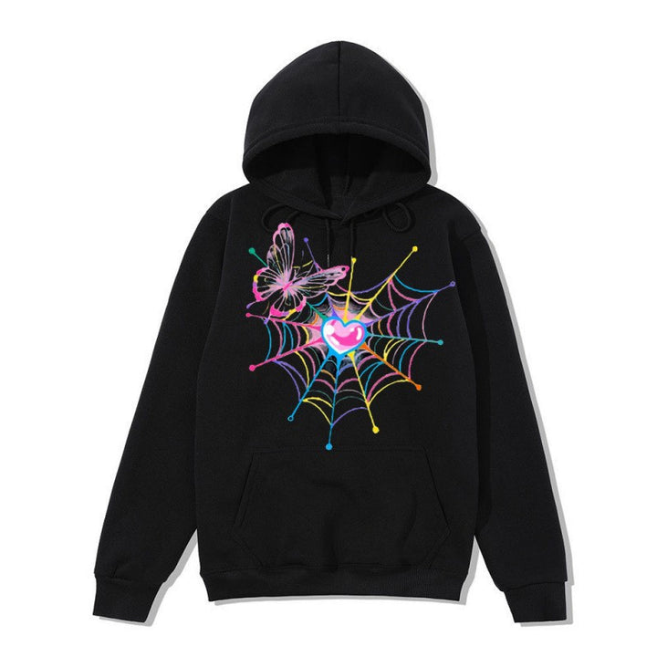 Kvinders hætte sweatshirt med kunstnerisk sommerfugl edderkoppespind motiv Skovae
