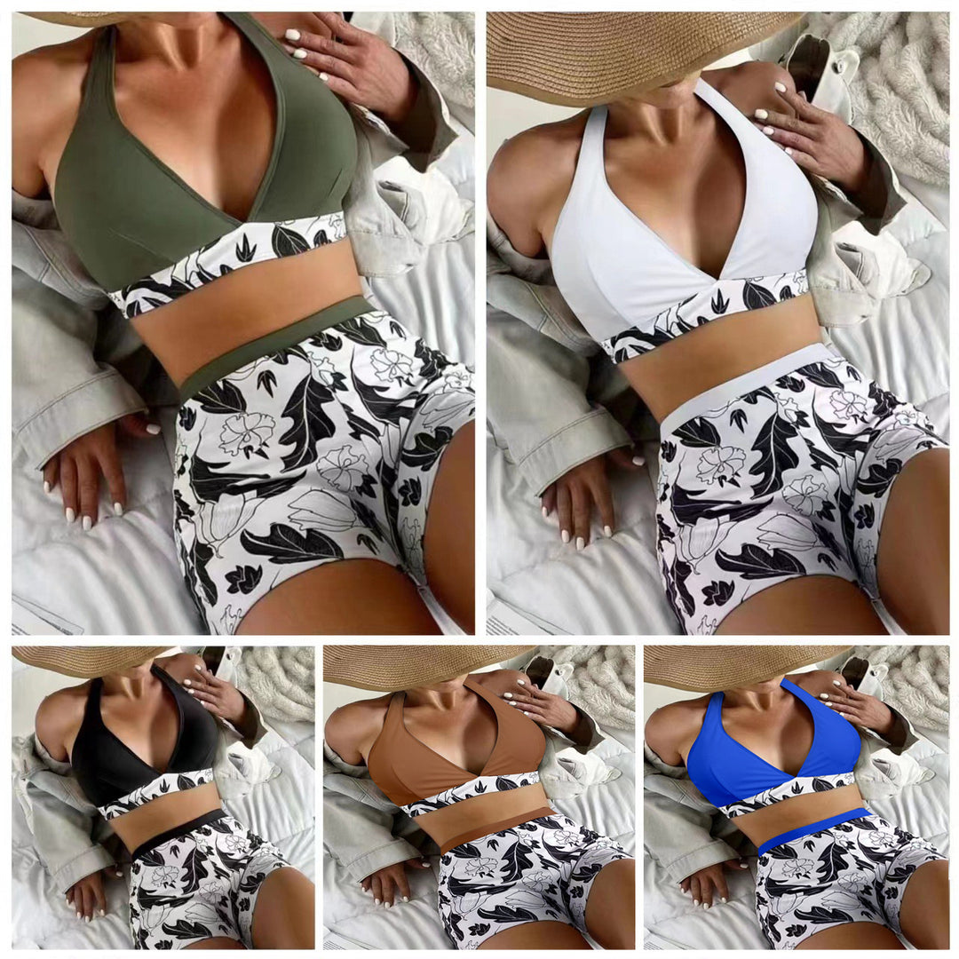 Dame Triangel-Bikini med blomsterdesign shorts