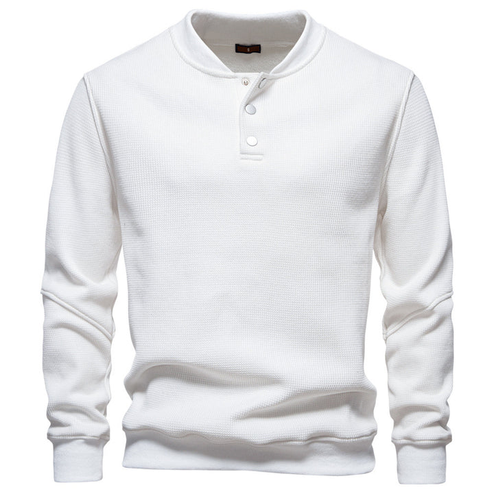 Herrer nan vaffelstruktur-Henley-pullover med kort tryknaplukning og ribkant Skovae