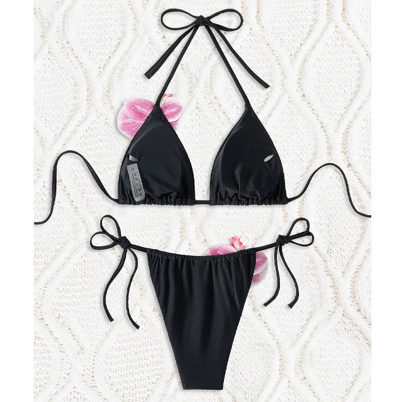 Dame Triangel-Bikini med dekorative orkidé-detaljer Skovae