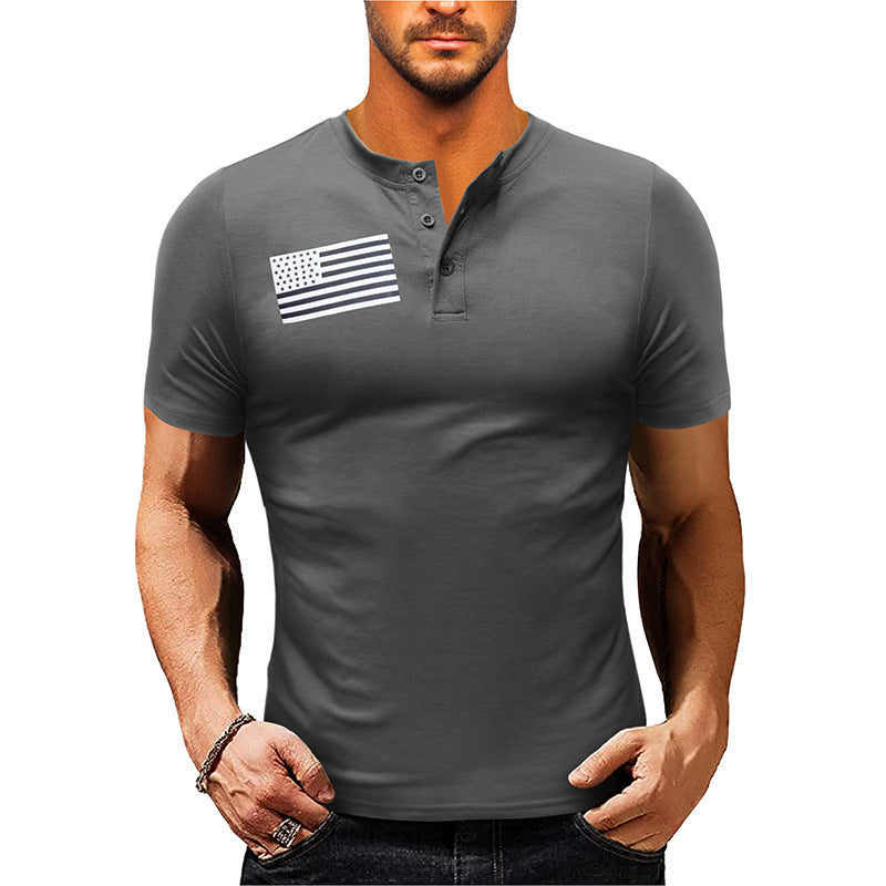 Herrer Kortærmet Henley Shirt med moderigtigt flagtryk Stilla