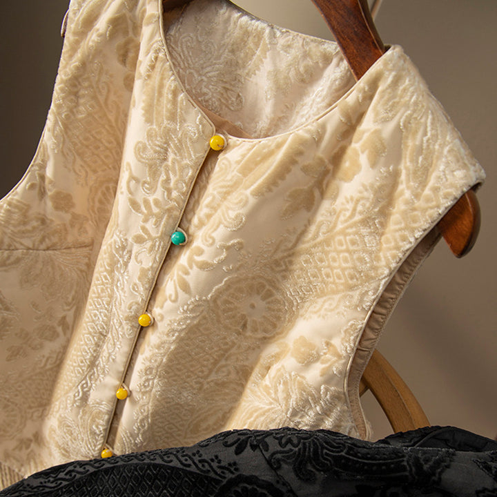 Dame elegant vest med blomsterstrukture design og kvalitets knapdetaljer Stilla