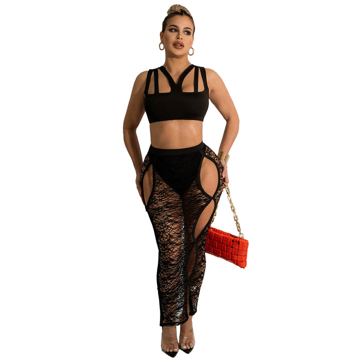 Dame sæt bestående af crop top og tætsiddende spidssub med cut-out-detaljer Stilla