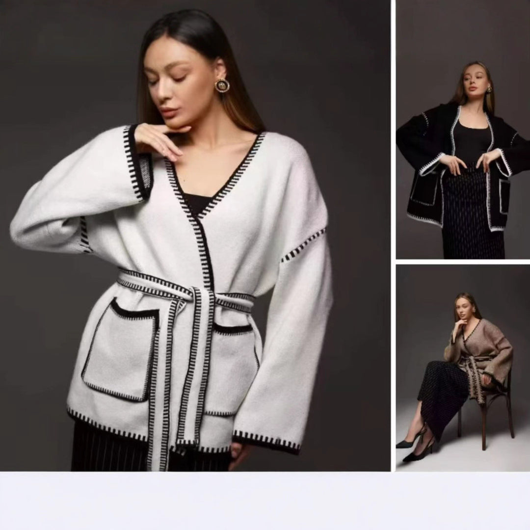 Kvinder Elegant Indpakning Sweater med Lommer og Bælte Stilla
