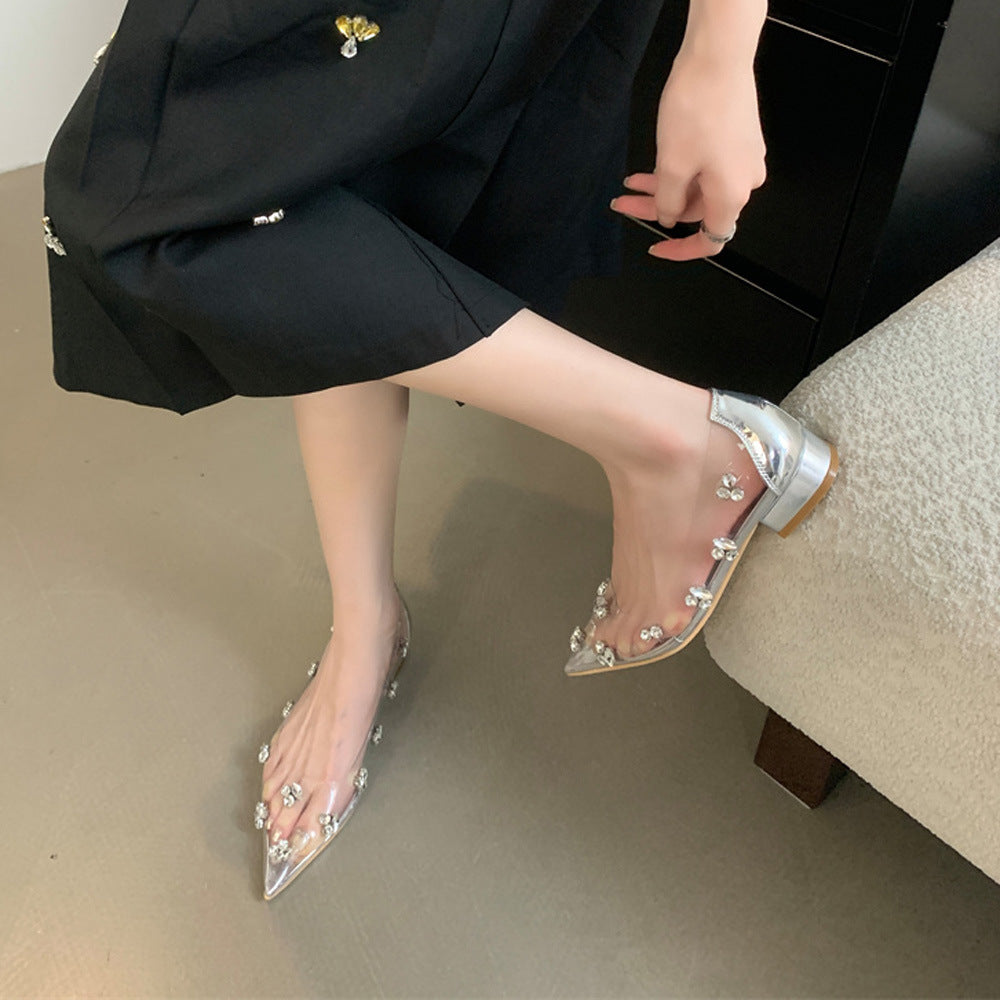 Dame Glamourøse Plexi Pumps med glitrende Strass akcenter Stilla