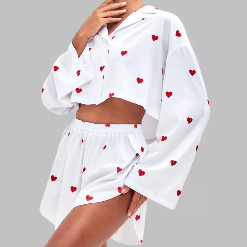 Dame pyjamasæt med legende hjerte design og let snit Stilla