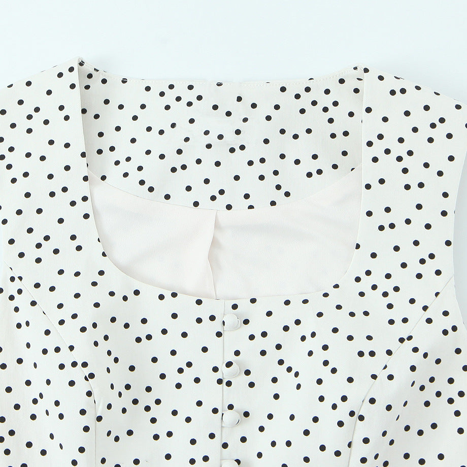 Dame Polka-Dot Taljeret Top med elegant knaplukning Skovae