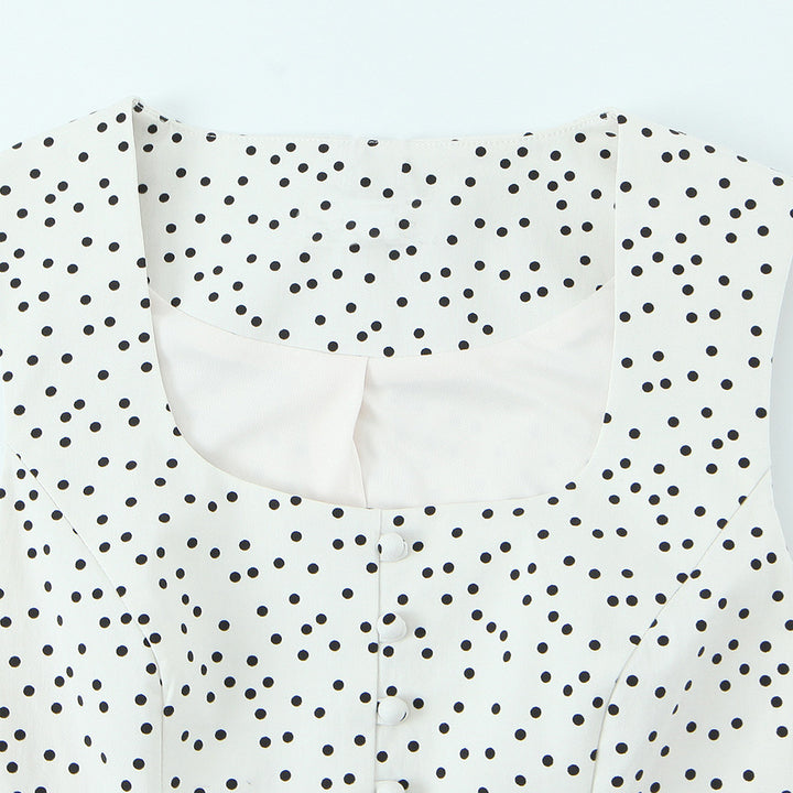 Dame Polka-Dot Taljeret Top med elegant knaplukning Skovae