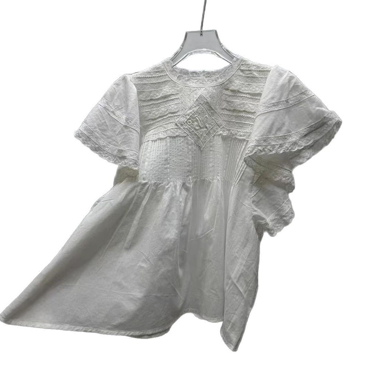 Damer Luftig Bluse med fine Spidses detaljer og Ruffle detaljer Stilla