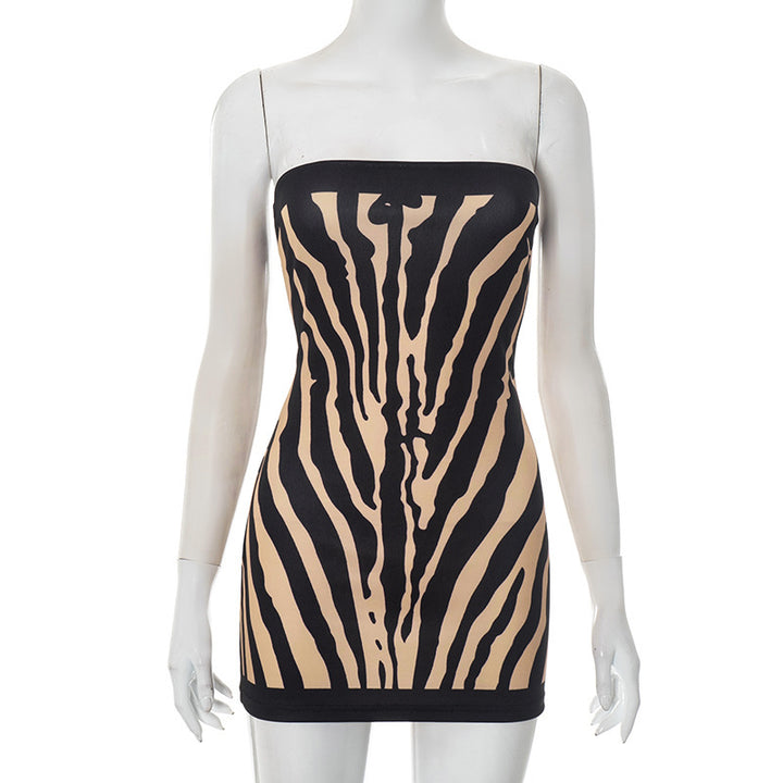 Damen Figurbetontes Bandeau Kleid im Zebra-Design Skovae