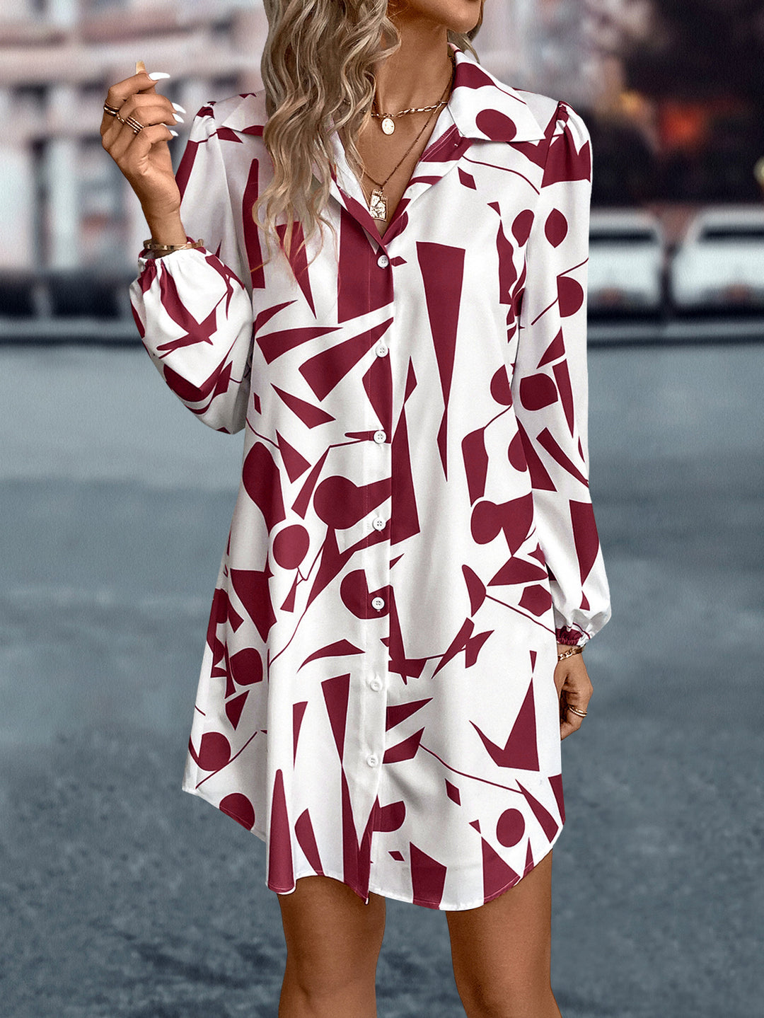 Dame Abstract Print Skjortekjole Stilla
