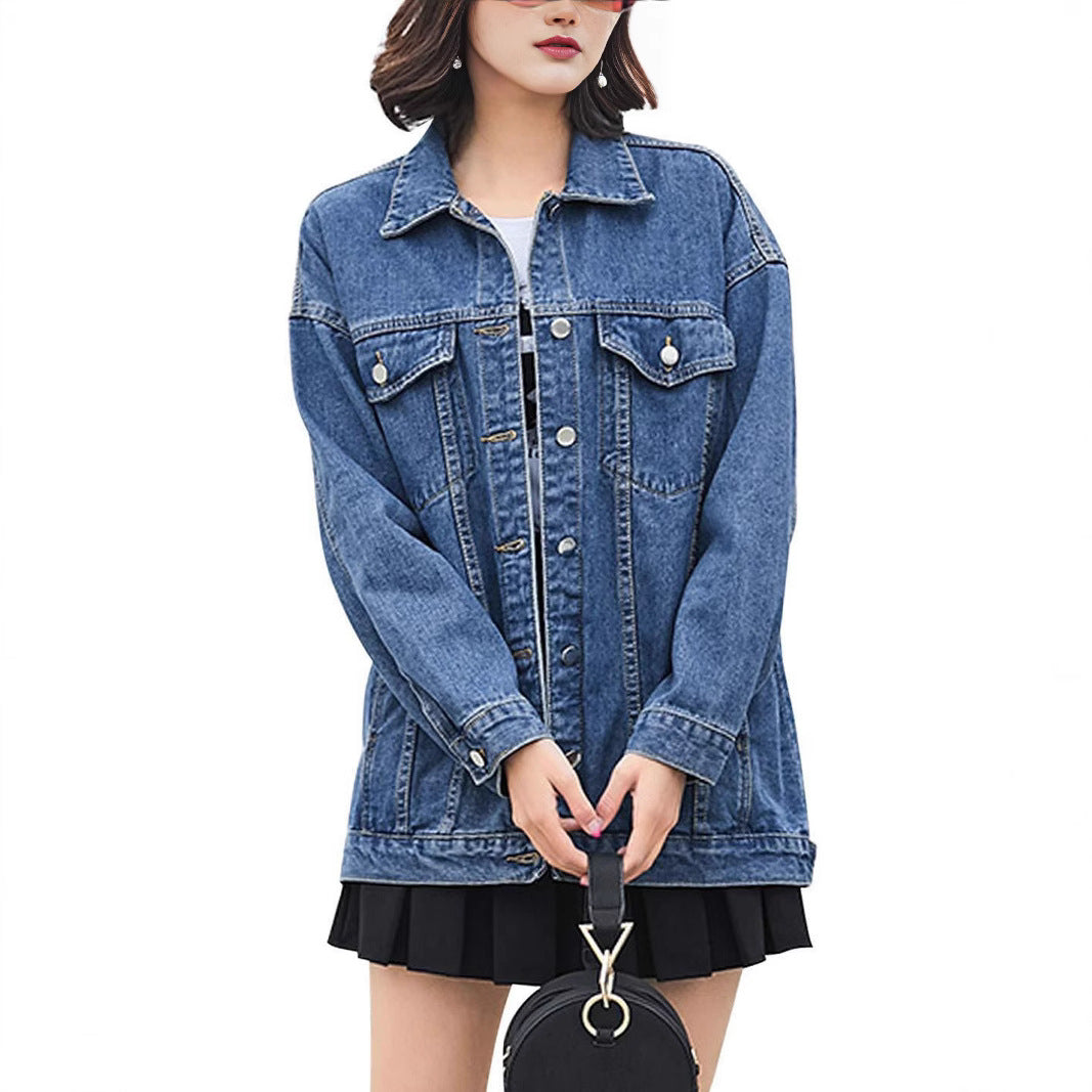 Dame Oversized Denim Jakke med Dekorative Trykknapper Stilla