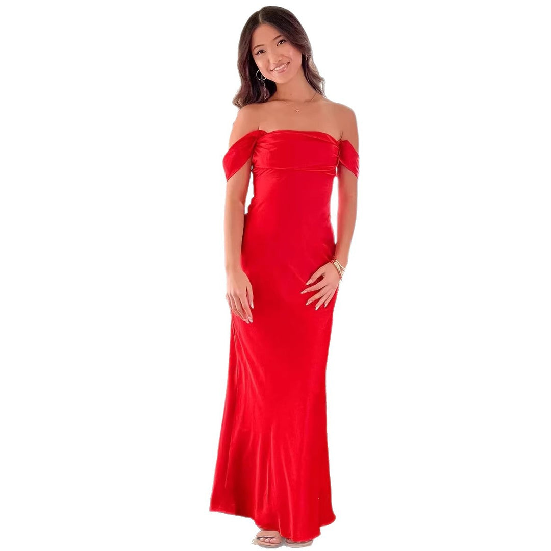 Dame elegant off-shoulder maxikjole med tætsiddende snit og blød jersey-stof Skovae