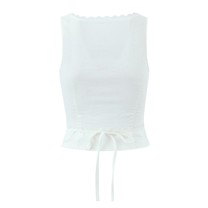 Dame Crop-Top med både raffineret knapdesign og sarte spidsdetaljer Stilla