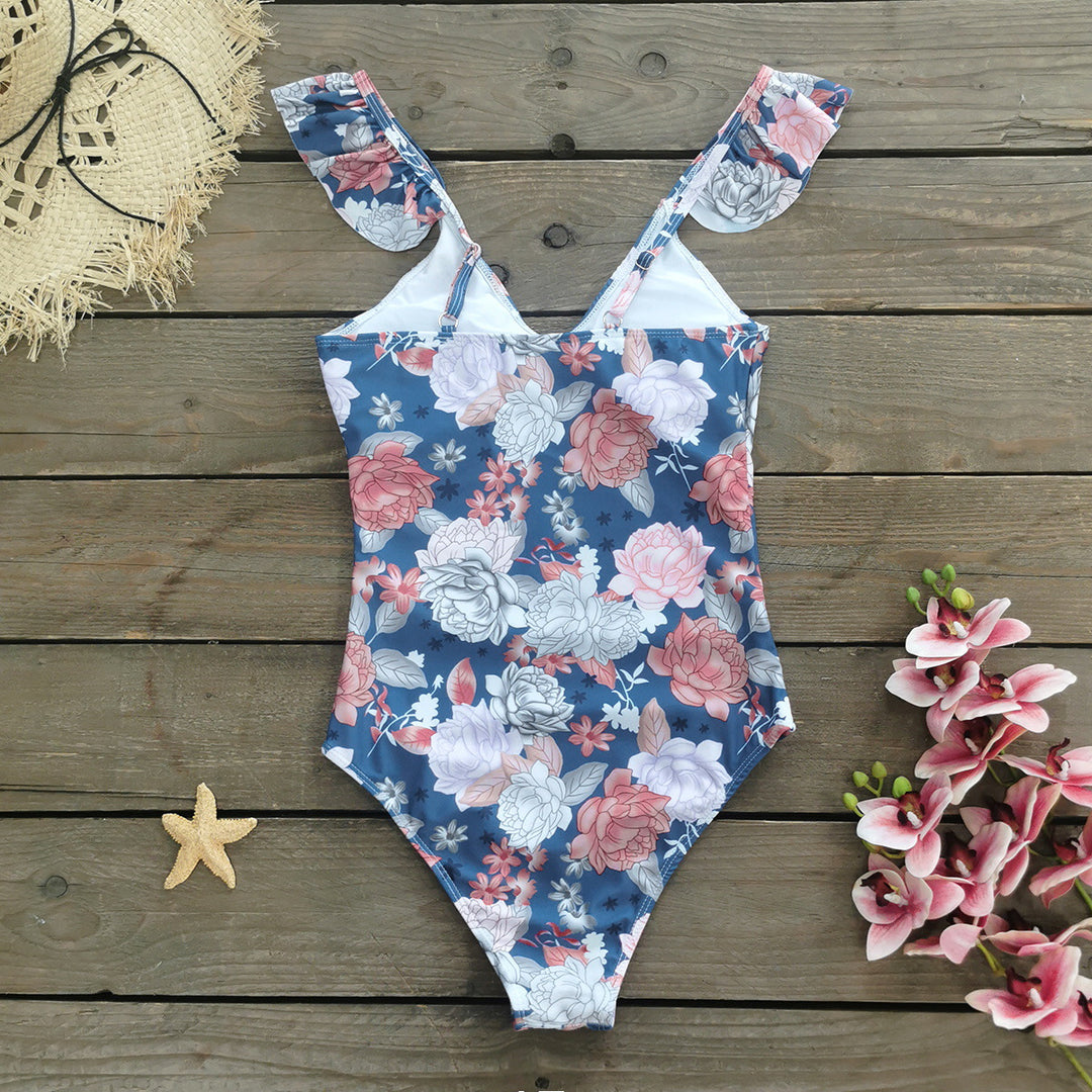 Dame Én-delt Badetøj med feminine Flædedetaljer og blomsterdesign Stilla