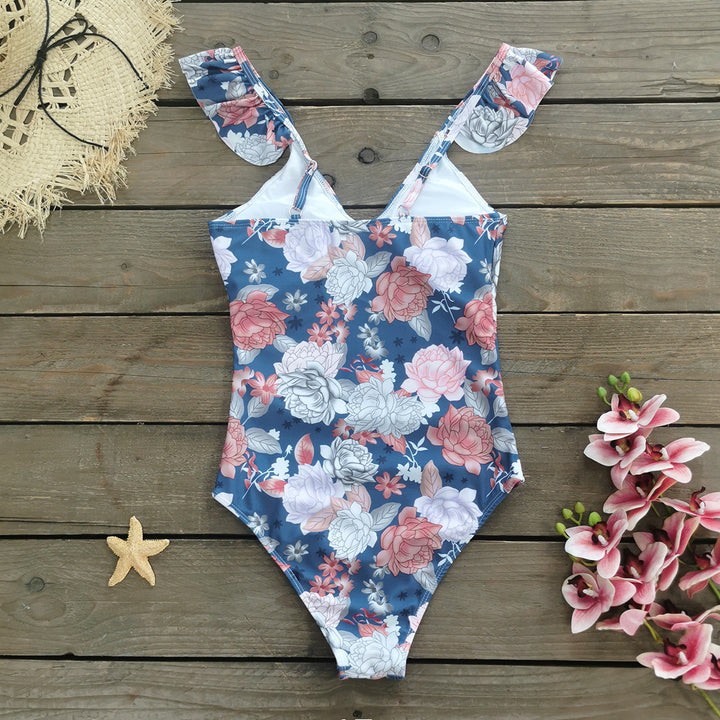 Dame Én-delt Badetøj med feminine Flædedetaljer og blomsterdesign Stilla