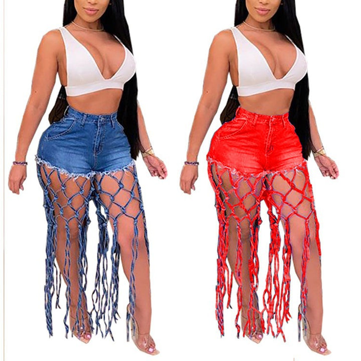 Dame mode denim nederdel med netdesign Stilla