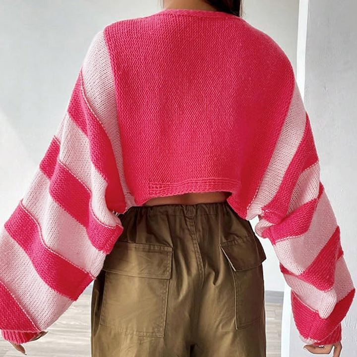 Dame Oversized Strik cardigan med iøjnefaldende stribemønster og afslappede ærmer Stilla