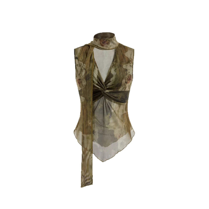 Dame Elegante Top med justerbar krave og transparente accenter Skovae