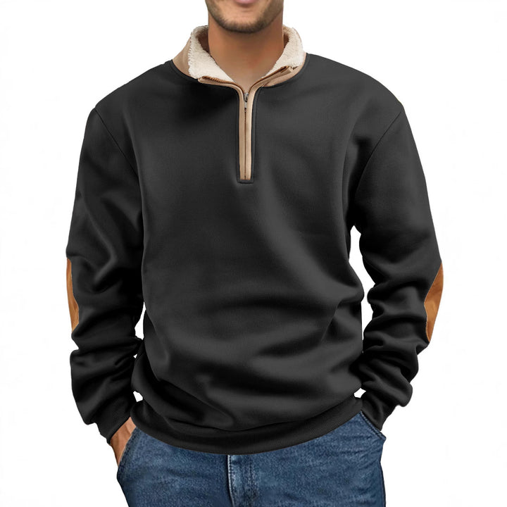 Herre nan fleece-halvzip-trøje med sherpa-krave og albue-patches Skovae