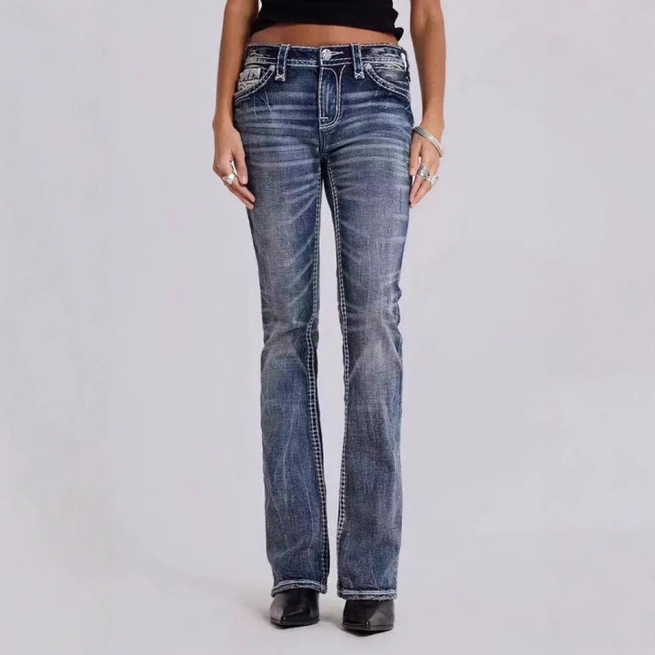 Dame Flared Bootcut Denim Jeans med dekorative syninger Stilla