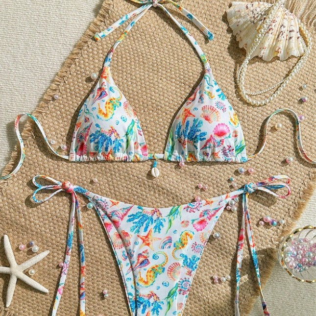 Dame Triangelbikini-sæt med legende design og justerbare bånd Stilla
