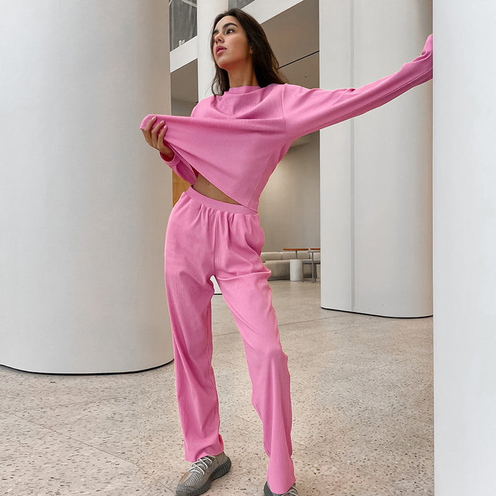 Dame hyggeligt lounge-sæt med cropped top og vide bukser Stilla