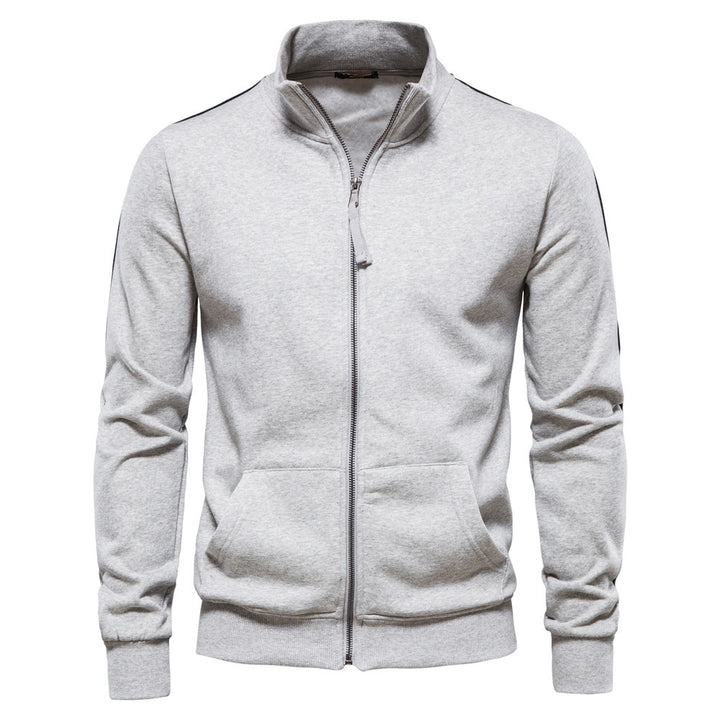Herrer nan sportiv bomulds-sweatjacke med ståkrave og kængurulommer Skovae