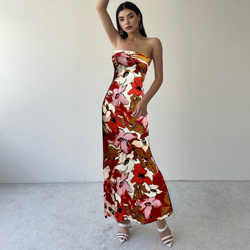 Dame Floral Maxi-Kjole med stropløs design og figursyende snit Stilla