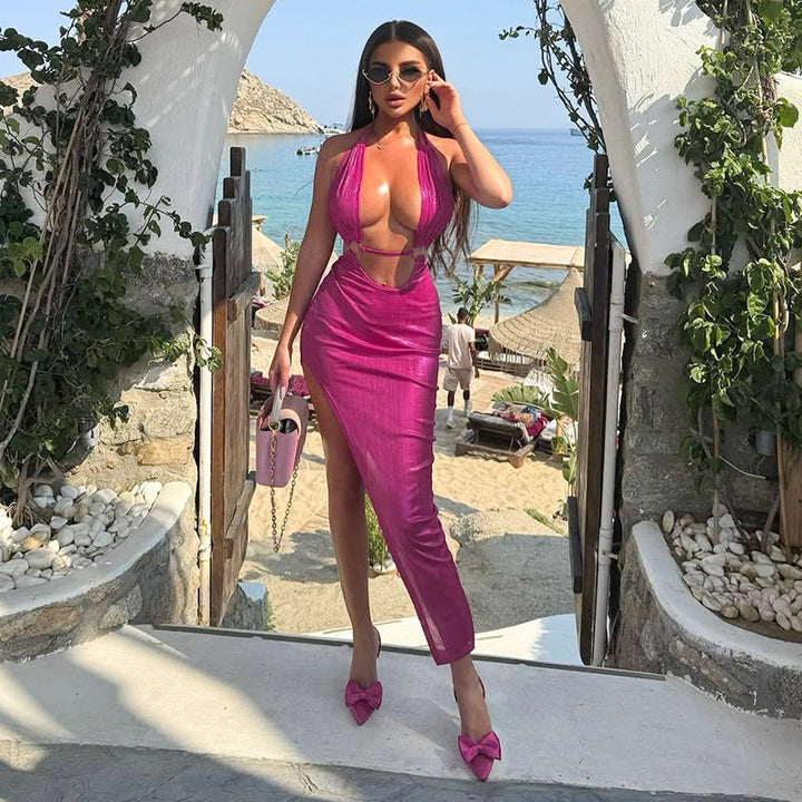 Damen Maxikleid mit Cut-Outs und tiefem V-Ausschnitt Skovae