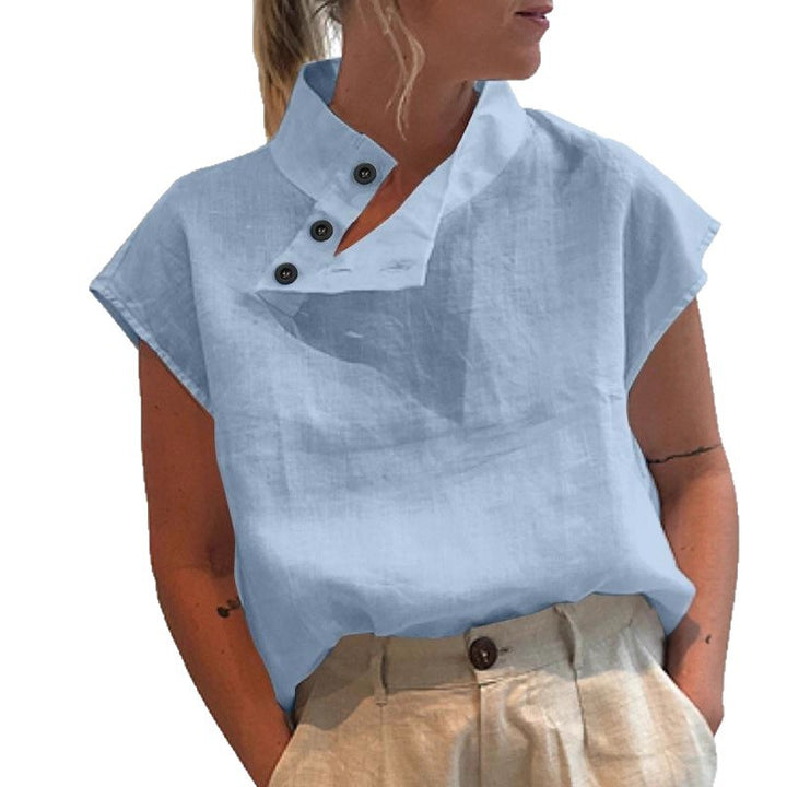 Dame moderne bluse med høj krave og elegante knapdetaljer Skovae