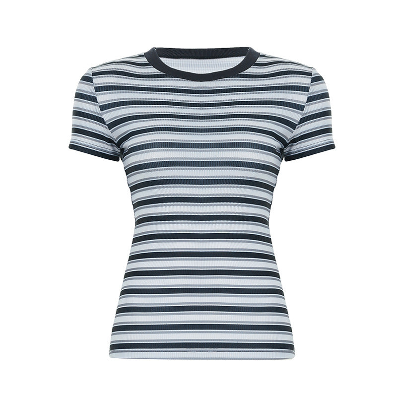 Dame figur-tight stribet T-Shirt med rund halsudskæring Skovae