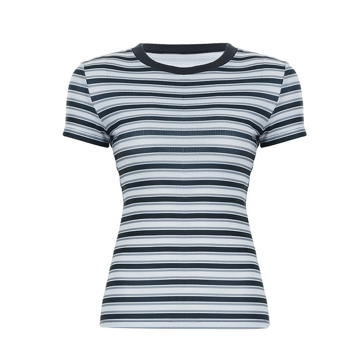 Dame figur-tight stribet T-Shirt med rund halsudskæring Skovae