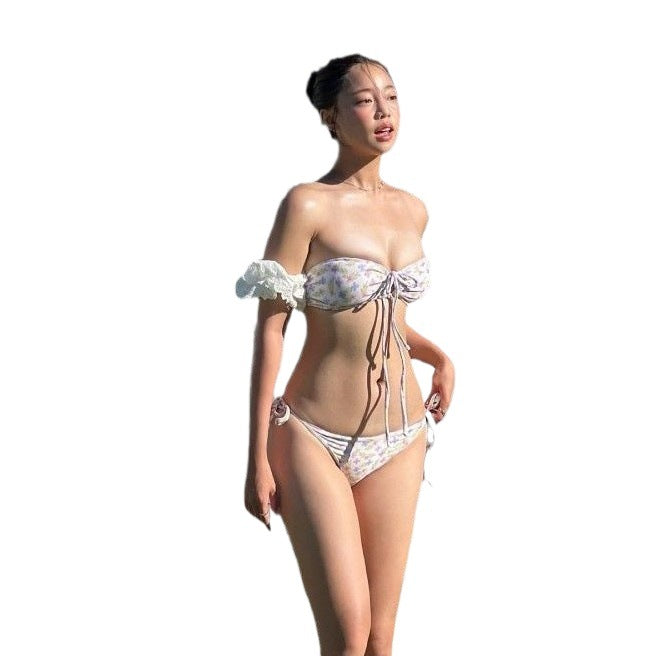 Dame Bandeau Bikini Sæt med justerbar talje med bånd Stilla