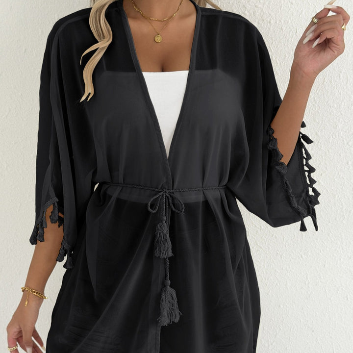 Dame elegant strandponcho med frynser Skovae