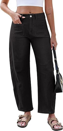Dame brede jeans med høj talje og praktiske lommer Stilla